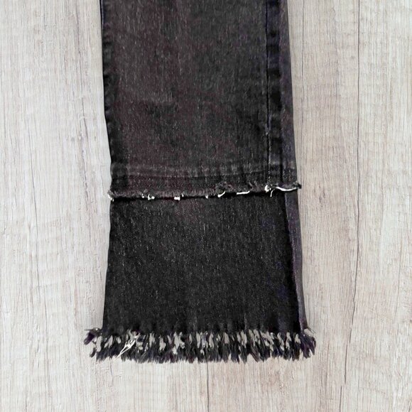 A.Z.I. Black Stretch Denim Mid Rise Raw Edge Double Fringe Hem Jeans 6 8 - Picture 4 of 6